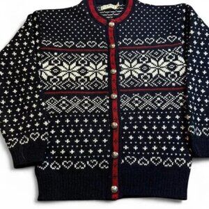 Vintage 80s WOOL Knit NORDIC Fair Isle Boho Winter Ski cardigan sweater medium